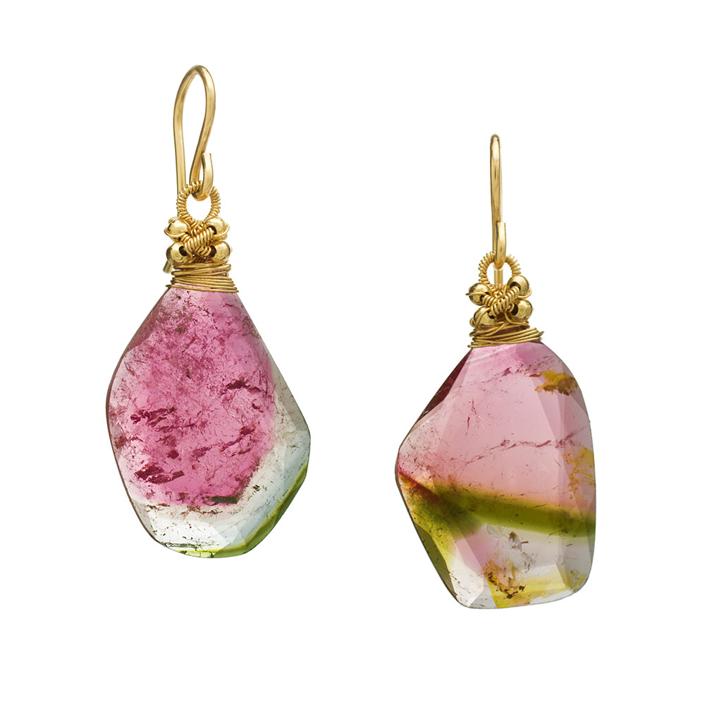 MTJ-E-0016 - Assymetric Watermelon Tourmaline Earrings