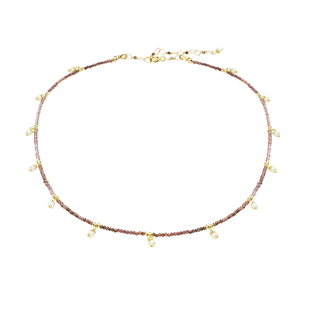 MTJ-PN-003 - Rhodolite Garnet Beaded Collar with Pearl Drops